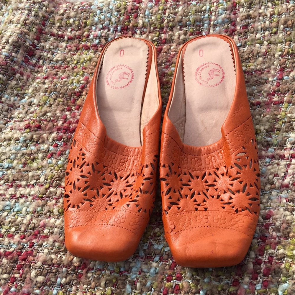 Moroccan Babochue Handmade Chic Orange Leather Women's Mules SZ 8.